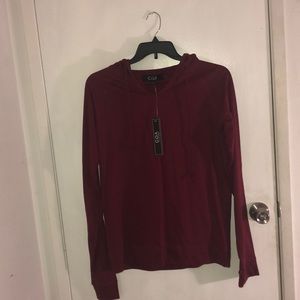 Maroon long sleeve shirt with hoodie